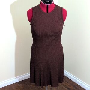 Apt 9| Elegant Brown Sleeveless Midi Dress With Textured Stripes